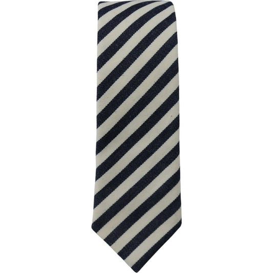 Denny Rose Elegant Italian Striped Bow Tie white-blue-striped-classic-adjustable-men-silk-tie
