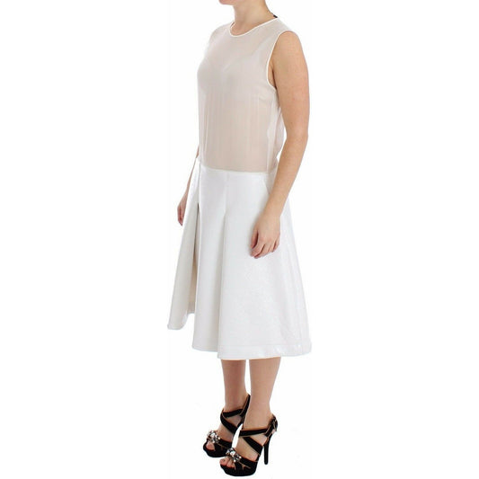 Koonhor Elegant White Silk-Wool Blend Tank Dress WOMAN DRESSES white-pleated-bottom-tank-sheath-transparent-dress