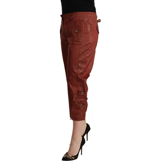 Just Cavalli Chic Brown Cropped Cotton Pants brown-lurex-mid-waist-cotton-cropped-capri-pants-1