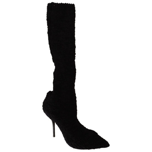 Dolce & Gabbana Chic Black Stretch Sock Boots black-stretch-socks-knee-high-booties-shoes-2