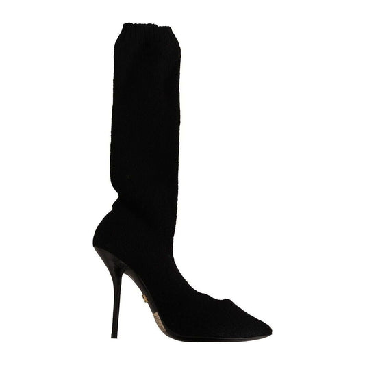Dolce & Gabbana Elegant Stretch Socks Boots in Black black-stretch-socks-knee-high-booties-shoes-3