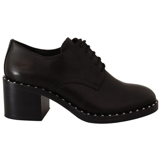ASH Studded Oxford Elegance Leather Heels WOMAN PUMPS black-leather-block-mid-heels-lace-up-studs-shoes