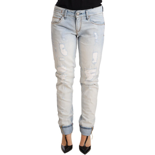 Acht Chic Light-Blue Folded Hem Denim Jeans Jeans & Pants light-blue-distressed-cotton-folded-hem-denim-trouser-jeans