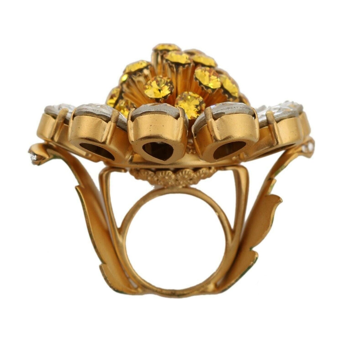 Dolce & Gabbana Crystal Flower Statement Ring Size US 7.5 gold-brass-yellow-crystal-flower-ring