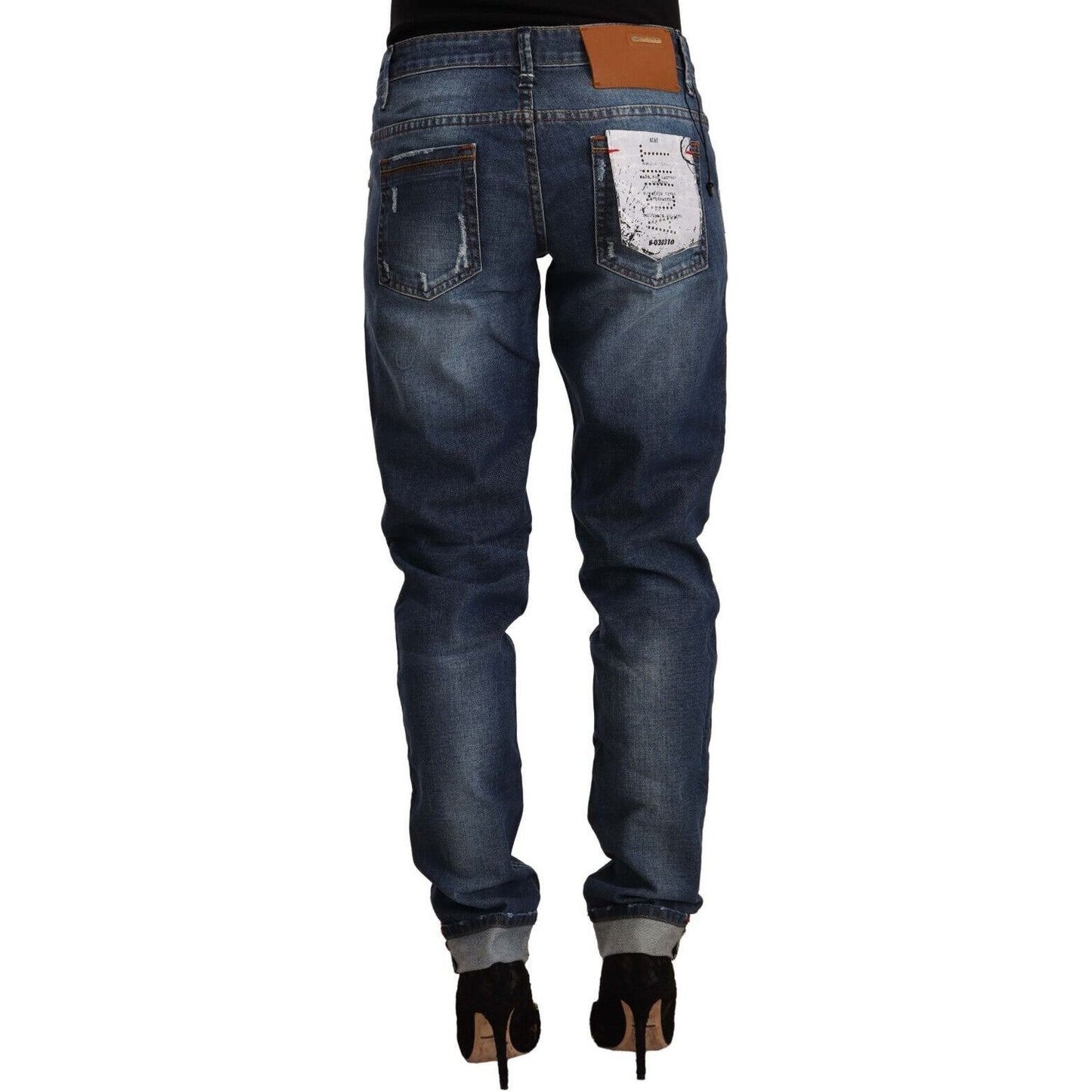 Acht Chic Skinny Fit Cotton Blend Denim blue-washed-mid-waist-slim-fit-denim-folded-hem-jeans