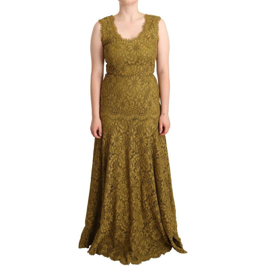 Dolce & Gabbana Elegant Lace Floor-Length Sleeveless Gown brown-floral-lace-maxi-floor-length-dress