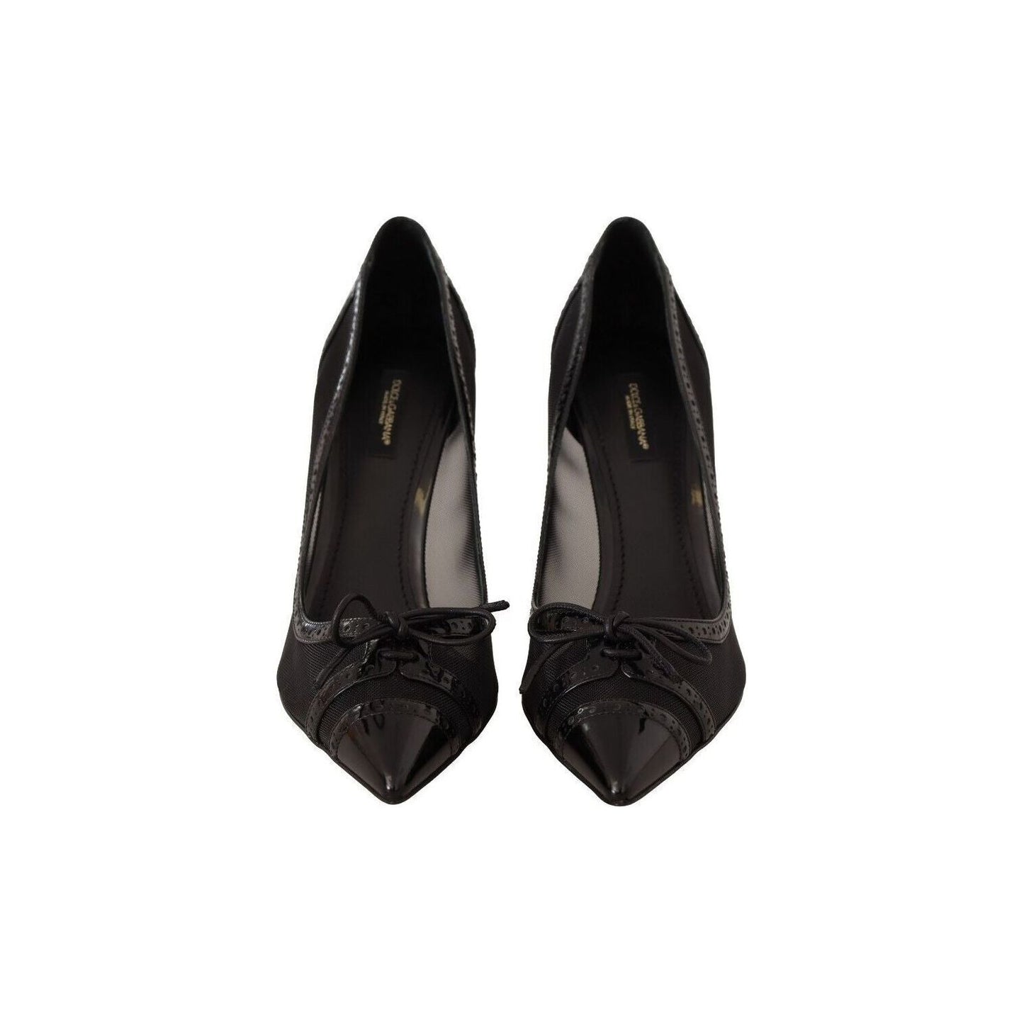 Dolce & Gabbana Elegant Black Mesh Stiletto Pumps black-mesh-leather-pointed-heels-pumps-shoes