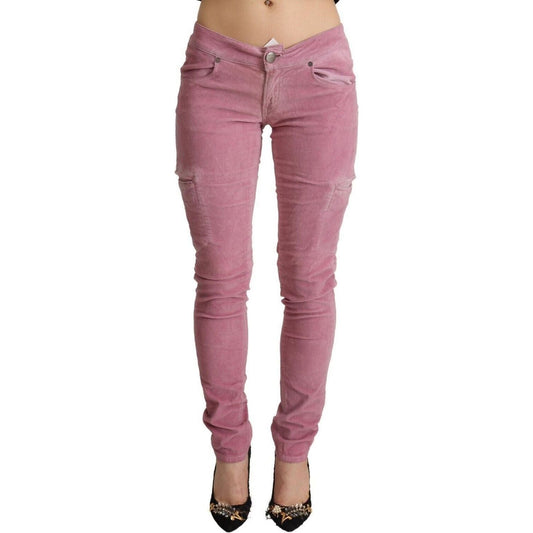 Acht Chic Pink Low Waist Skinny Jeans pink-cotton-low-waist-skinny-denim-cargo-jeans