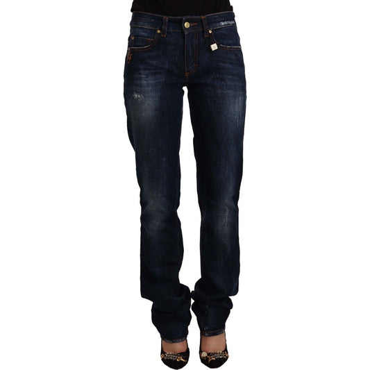 GF Ferre Chic Mid Waist Straight Cut Jeans dark-blue-washed-mid-waist-cotton-denim-straight-jeans