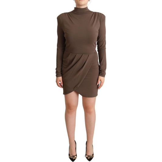 Patrizia Pepe Elegant Long Sleeve Mini Dress with Open Back brown-acetate-long-sleeves-turtle-neck-sheath-dress