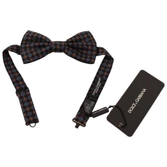 Dolce & Gabbana Elegant Black Silk Bow Tie with Unique Metal Clasp Necktie black-patterned-silk-adjustable-neck-papillon-bow-tie-1
