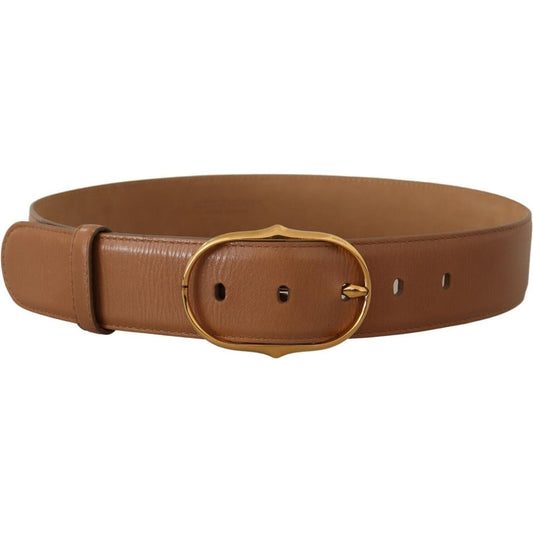 Dolce & Gabbana Elegant Gold Buckle Leather Belt brown-leather-gold-metal-oval-buckle-belt