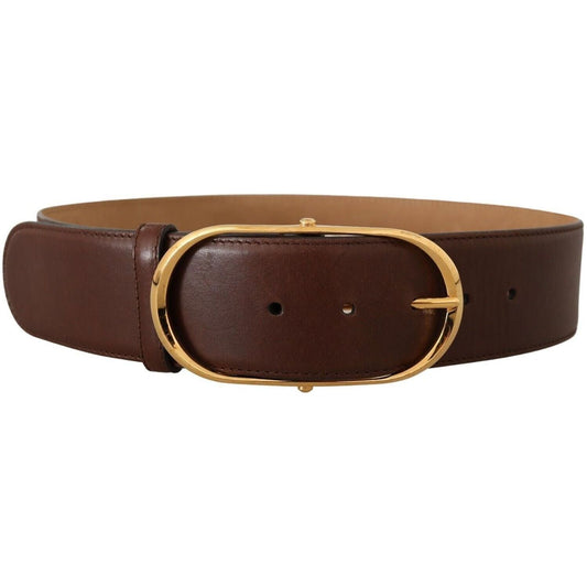 Dolce & Gabbana Elegant Oval Buckle Leather Belt brown-leather-gold-metal-oval-buckle-belt-1