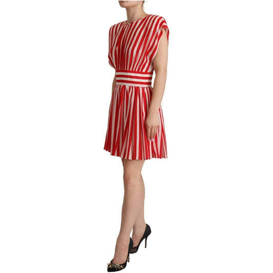 Dolce & Gabbana Elegant Striped Silk A-Line Mini Dress red-white-stripes-silk-mini-a-line-dress
