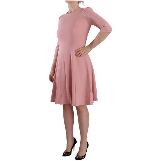 Dolce & Gabbana Elegant Pink A-Line Knee Length Dress pink-3-4-sleeves-viscose-blend-a-line-dress
