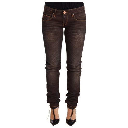 Acht Chic Low Waist Skinny Brown Jeans Jeans & Pants brown-washed-cotton-slim-fit-denim-low-waist-trouser-jeans