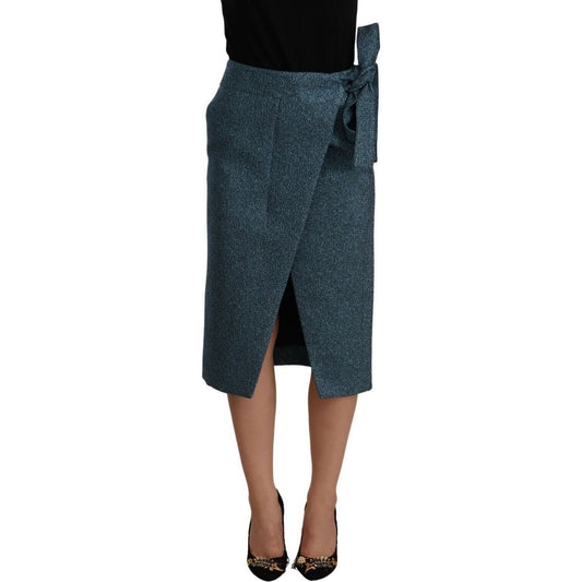 Koonhor Elegant High Waist Wrap Skirt blue-high-waist-pencil-straight-wrap-style-skirt
