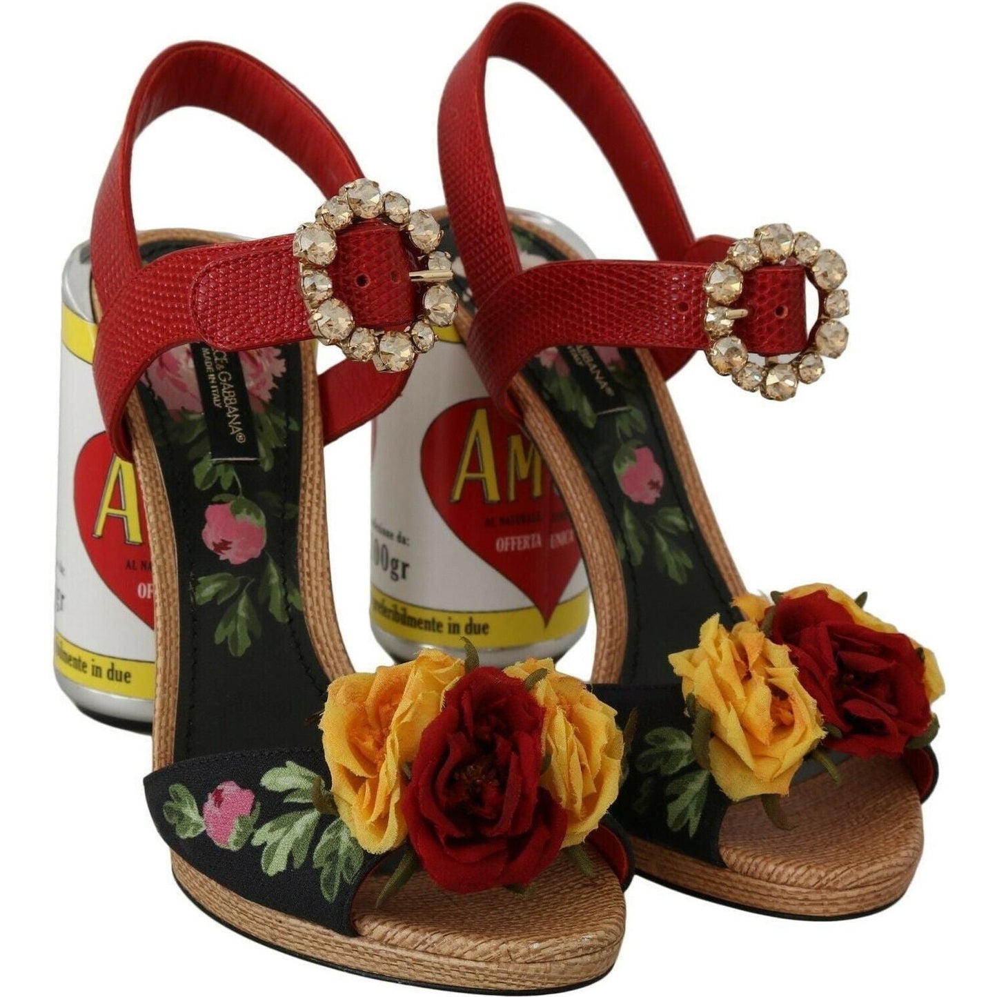 Dolce & Gabbana Multicolor Floral Crystal Embellished Sandals multicolor-floral-embellished-cylindrical-heels-amore-sandals
