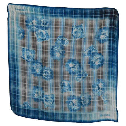 John Galliano Elegant Floral Stripe Cotton Bandana blue-stripe-floral-printed-bandana-cotton-square-scarf