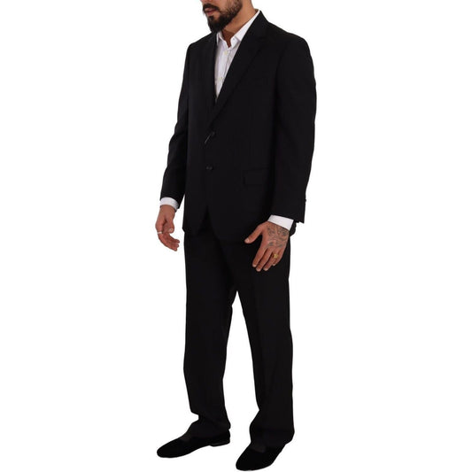 Domenico Tagliente Elegant Two-Piece Black Suit Ensemble black-polyester-single-breasted-formal-suit-1