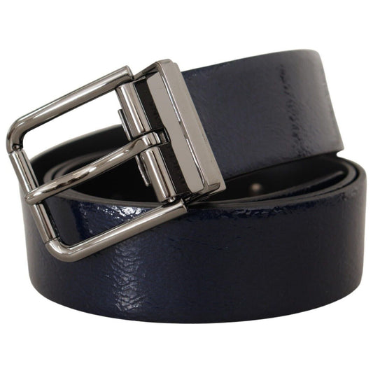 Dolce & Gabbana Elegant Blue Leather Belt with Silver Buckle blue-patent-leather-vernice-silver-logo-buckle-belt