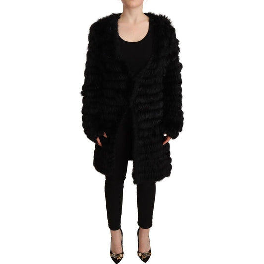 Just Cavalli Black Rabbit Fur Cardigan Long Sleeves Jacket black-rabbit-fur-cardigan-long-sleeves-jacket