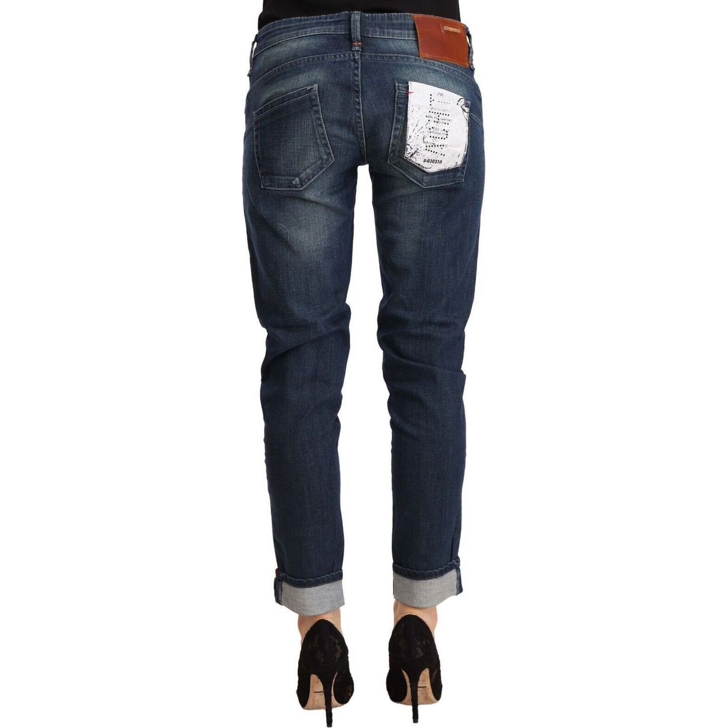 Acht Sophisticated Skinny Blue Jeans blue-washed-low-waist-skinny-denim-folded-hem-jeans