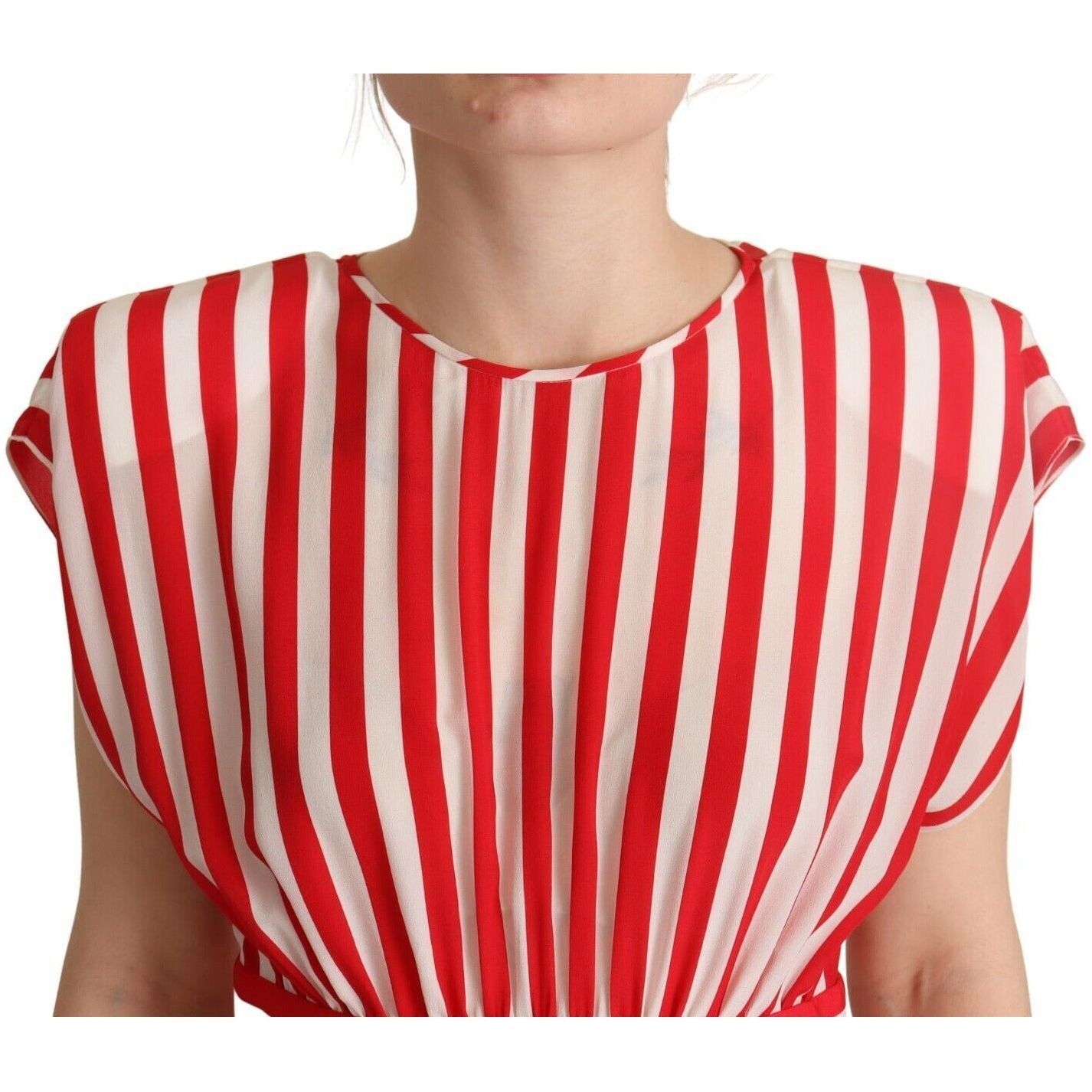 Dolce & Gabbana Elegant Striped Silk A-Line Mini Dress red-white-stripes-silk-mini-a-line-dress
