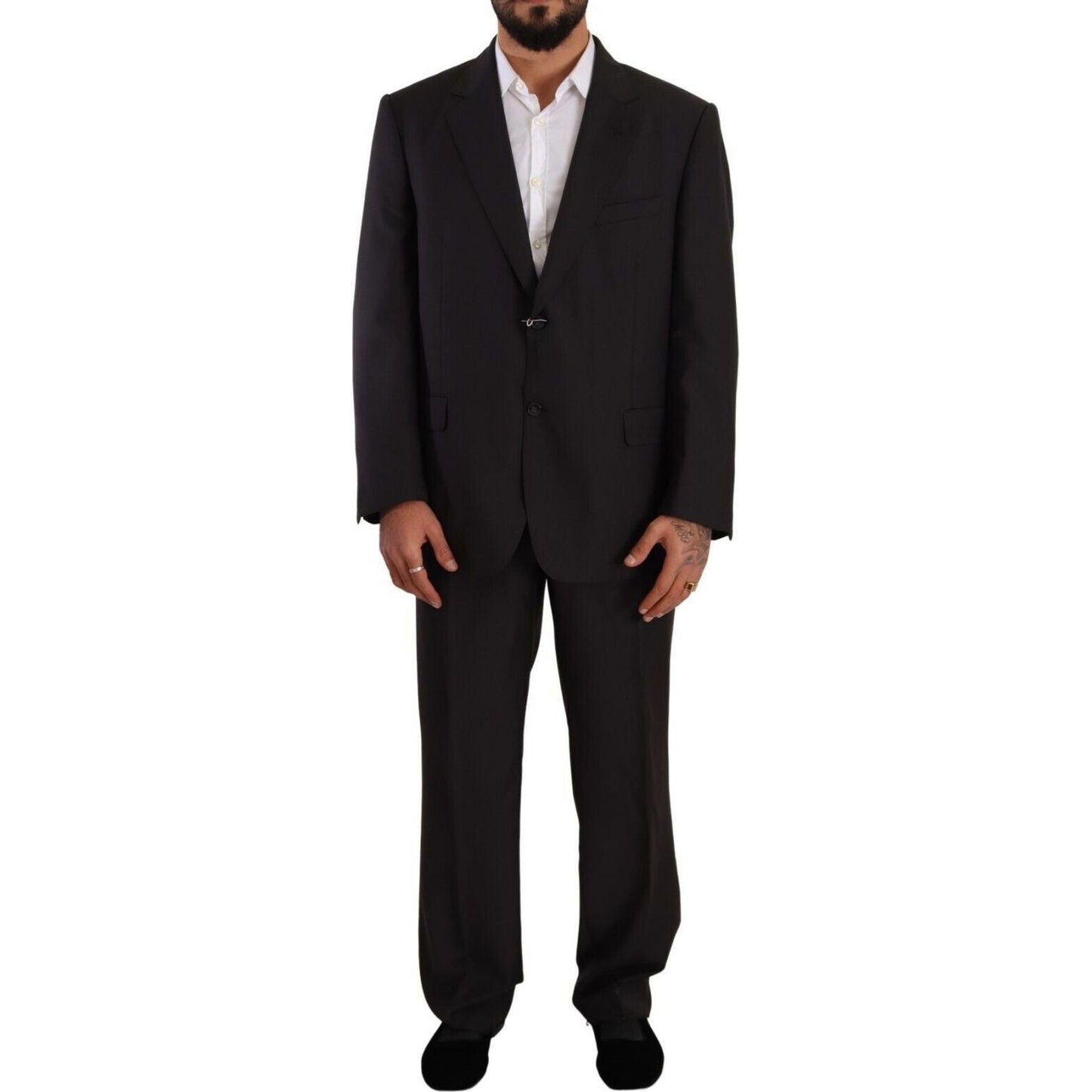 Domenico Tagliente Elegant Gray Two-Piece Regular Fit Suit gray-polyester-single-breasted-formal-suit-3