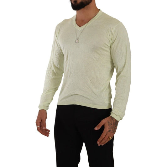 Domenico Tagliente Elegant Silk V-Neck Pullover Sweater yellow-v-neck-long-sleeves-pullover-sweater s-l1600-271-0a76d9cc-5ff.jpg