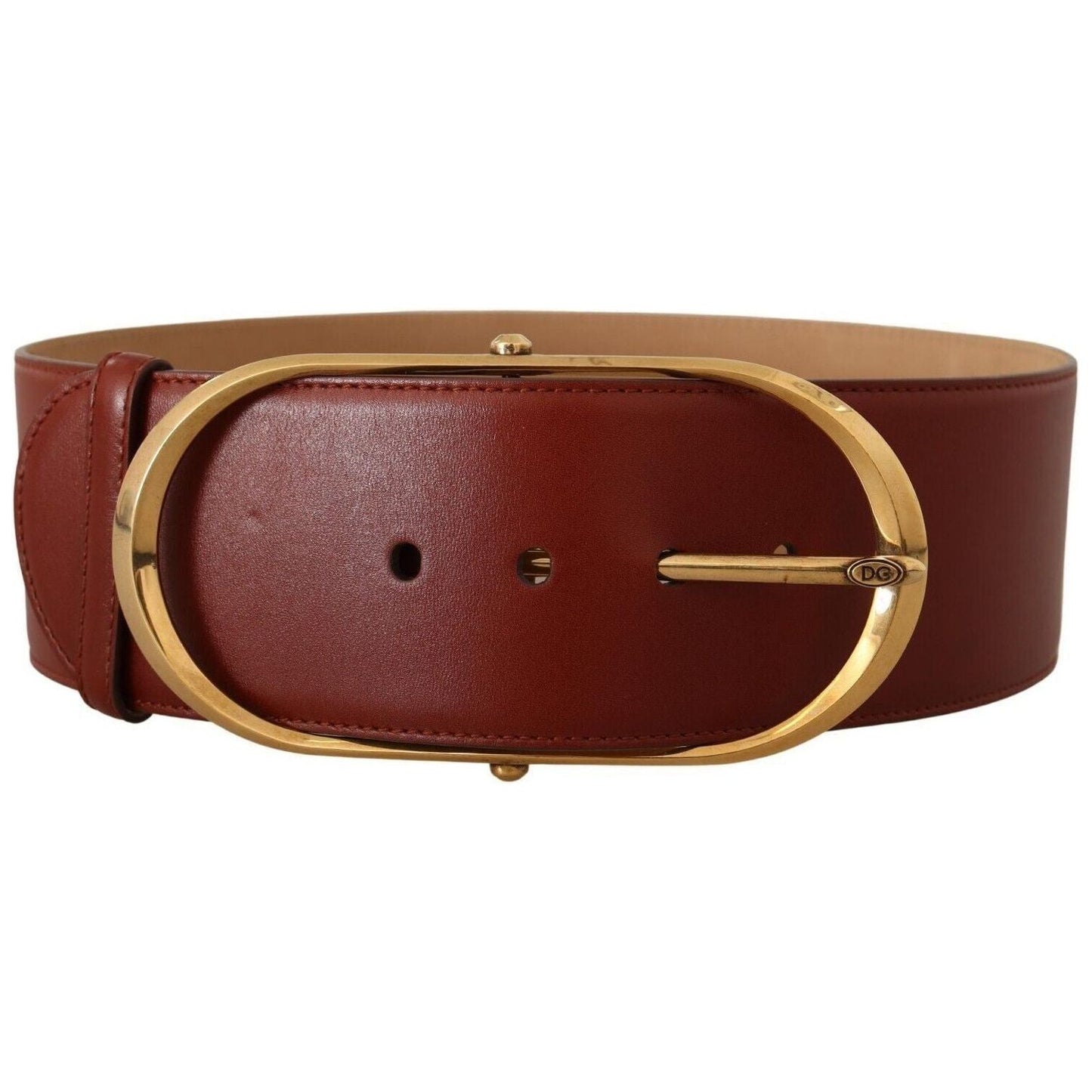 Dolce & Gabbana Elegant Maroon Leather Belt with Gold Accents WOMAN BELTS maroon-leather-gold-metal-oval-buckle-belt-1