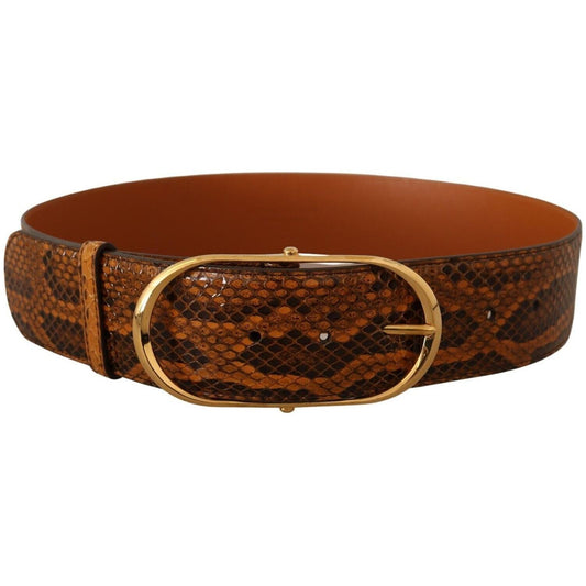 Dolce & Gabbana Elegant Python Skin Leather Belt WOMAN BELTS brown-exotic-leather-gold-oval-buckle-belt