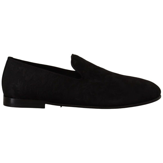 Dolce & Gabbana Elegant Jacquard Slide On Loafers Flats black-jacquard-slippers-flats-loafers-shoes