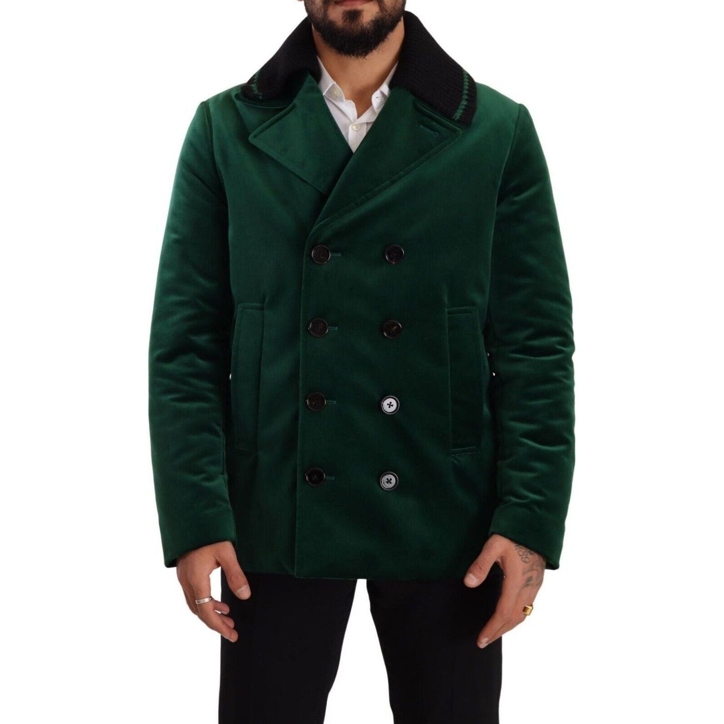 Dolce & Gabbana Elegant Velvet Double Breasted Overcoat green-velvet-cotton-double-breasted-jacket s-l1600-279-5cc5371a-dbd.jpg