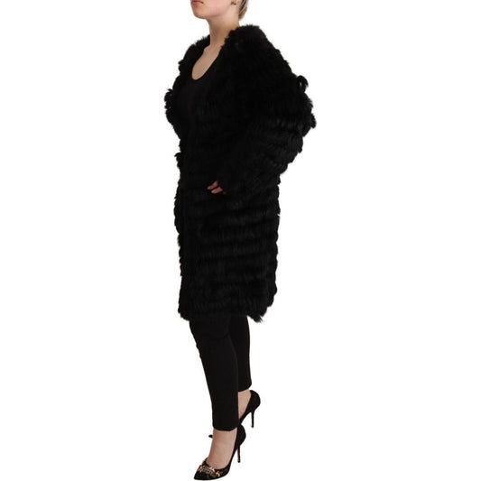 Just Cavalli Elegant Tasseled V-Neck Black Cardigan black-rabbit-fur-cardigan-long-sleeves-jacket