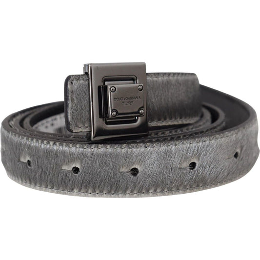 Dolce & Gabbana Elegant Silver Leather Designer Belt silver-leather-tone-square-metal-buckle