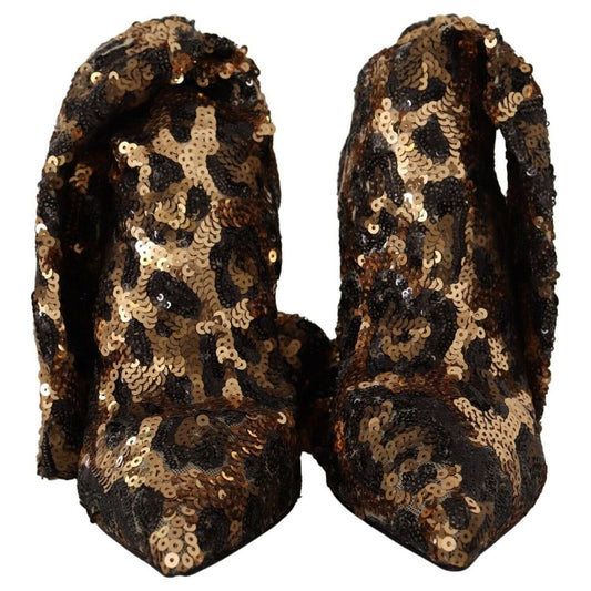 Dolce & Gabbana Elegant Leopard Sequin Knee-High Boots gold-leopard-sequins-heels-boots-shoes
