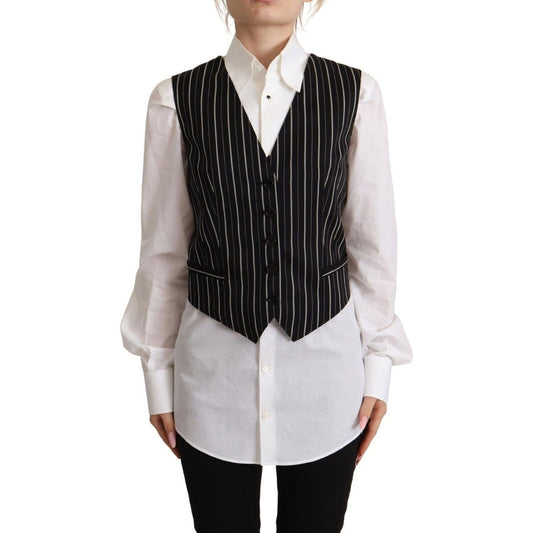 Dolce & Gabbana Elegant V-Neck Sleeveless Wool-Blend Vest black-stripes-wool-v-neck-sleeveless-button-vest-top
