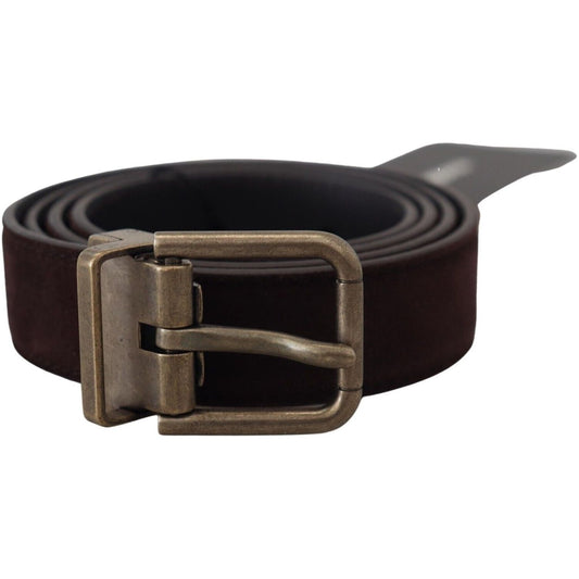 Dolce & Gabbana Elegant Italian Leather Belt with Metal Buckle dark-brown-leather-antique-metal-buckle-men-belt