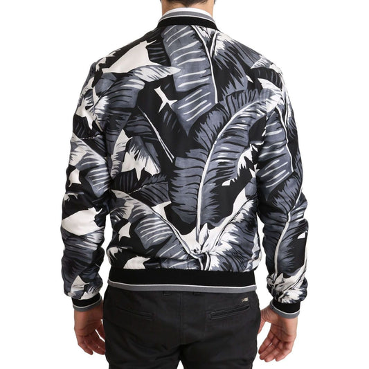 Dolce & Gabbana Elegant Banana Leaf Print Silk Bomber Jacket black-silk-banana-leaf-print-bomber-jacket