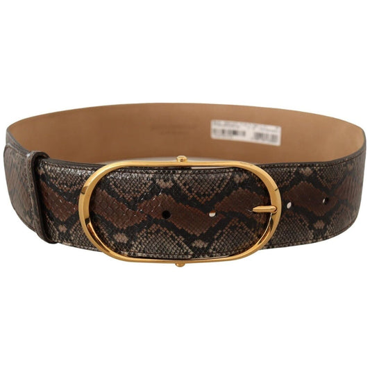 Dolce & Gabbana Elegant Brown Leather Belt with Gold Buckle WOMAN BELTS brown-exotic-leather-gold-oval-buckle-belt-5