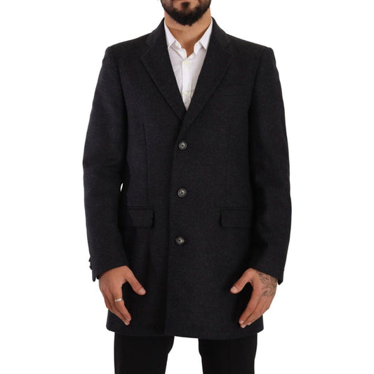 Dolce & Gabbana Elegant Dark Grey Woolen Overcoat dark-gray-wool-over-trench-coat-men-jacket