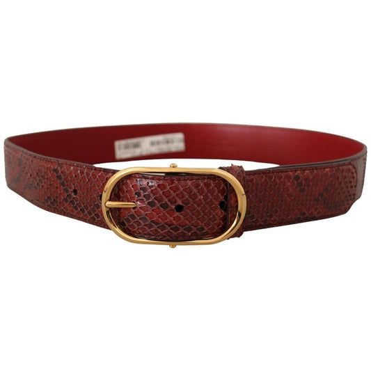 Dolce & Gabbana Elegant Red Snakeskin Leather Belt red-exotic-leather-gold-oval-buckle-belt-1