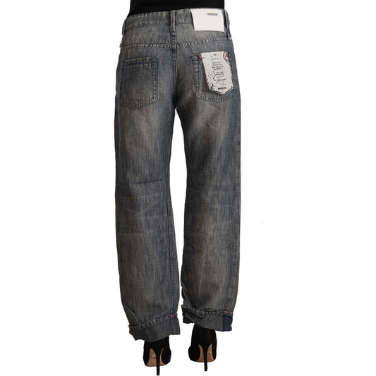 Acht Chic Gray Straight Cut Ramie-Cotton Jeans gray-washed-ramie-straight-denim-folded-hem-jeans