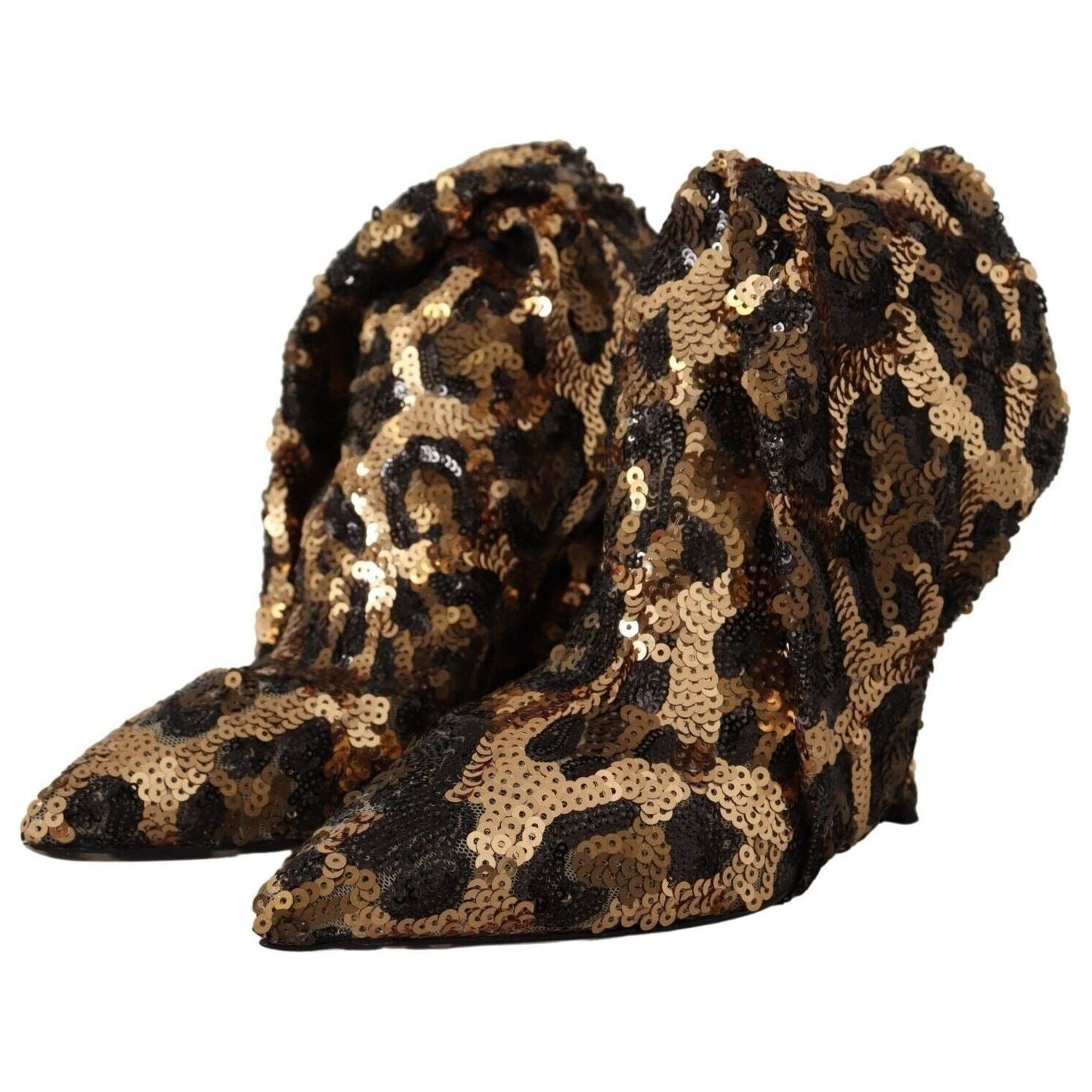 Dolce & Gabbana Elegant Leopard Sequin Knee-High Boots gold-leopard-sequins-heels-boots-shoes