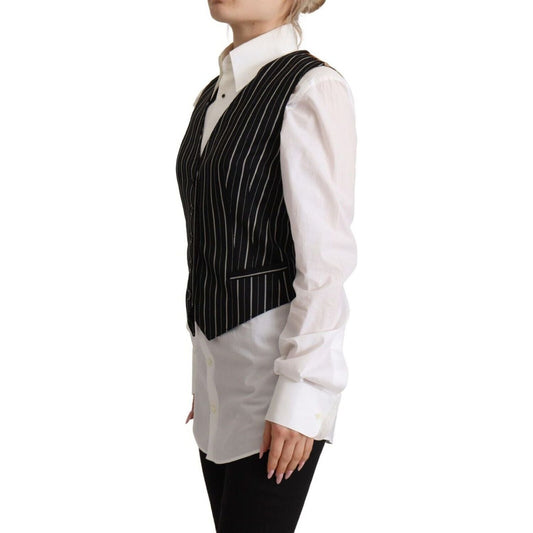 Dolce & Gabbana Elegant V-Neck Sleeveless Wool-Blend Vest black-stripes-wool-v-neck-sleeveless-button-vest-top