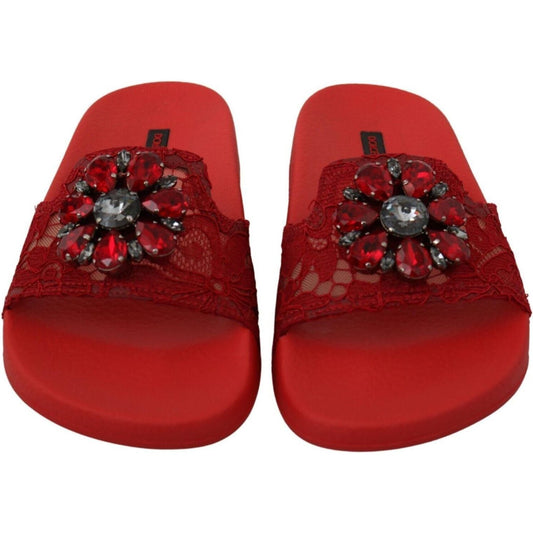 Dolce & Gabbana Floral Lace Crystal-Embellished Slide Flats red-lace-crystal-sandals-slides-beach-shoes s-l1600-29-20-c214265f-d55.jpg