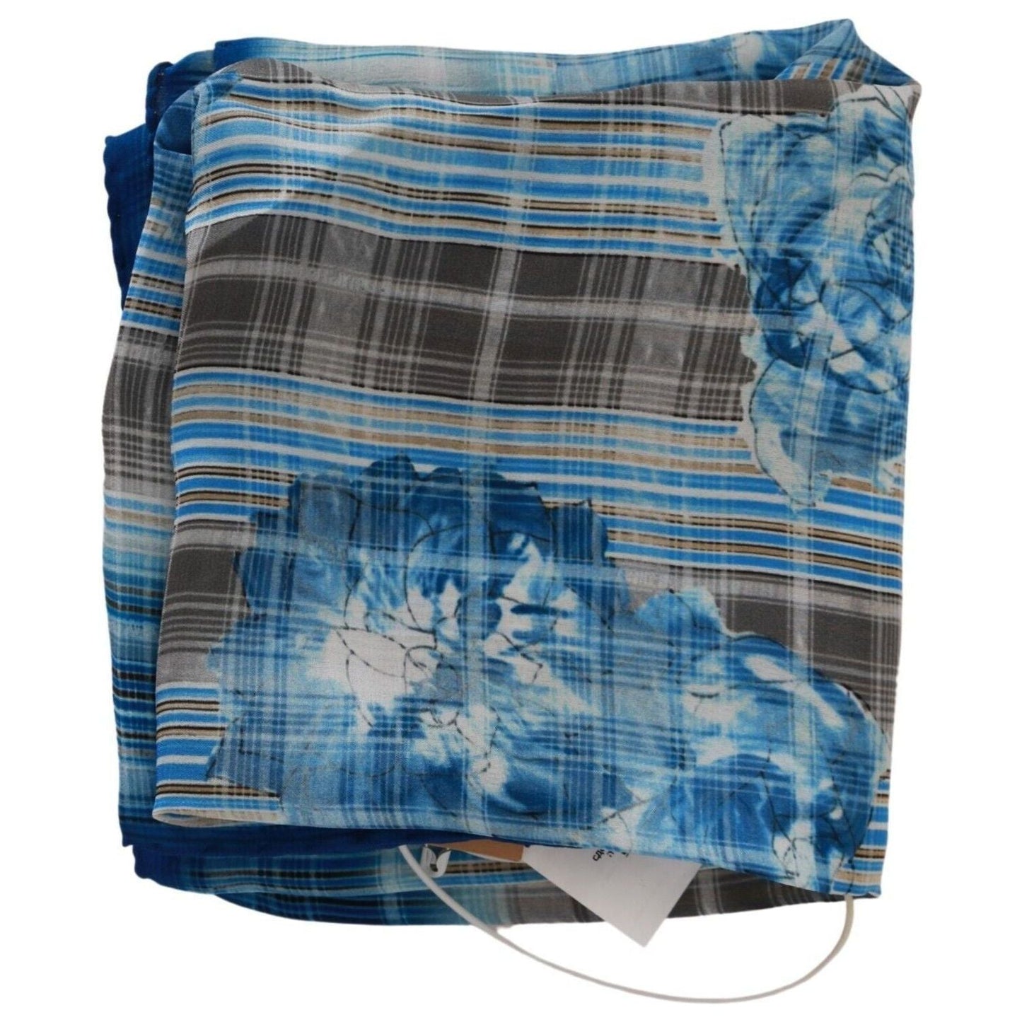 John Galliano Elegant Floral Stripe Cotton Bandana blue-stripe-floral-printed-bandana-cotton-square-scarf