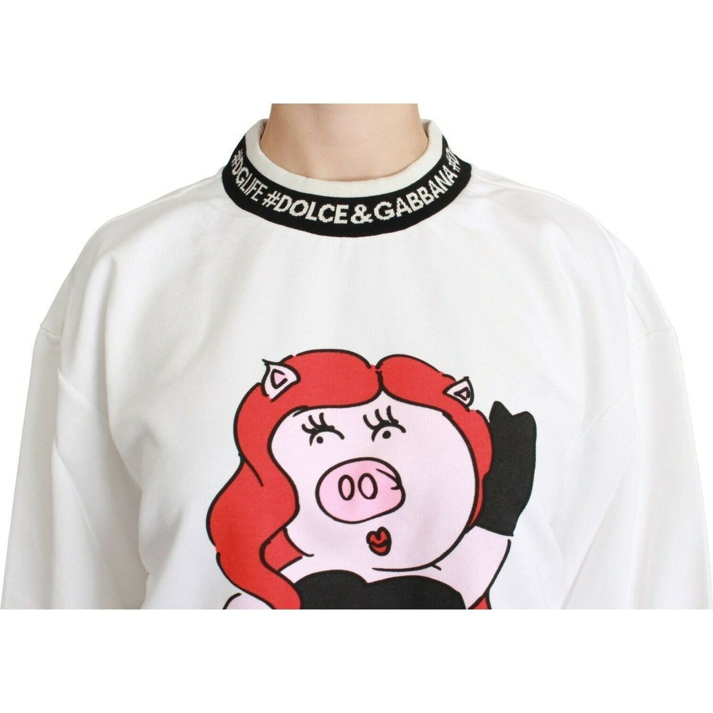 Dolce & Gabbana Chic Crew-Neck Pullover Sweater with Unique Print white-pig-of-the-year-pullover-sweater