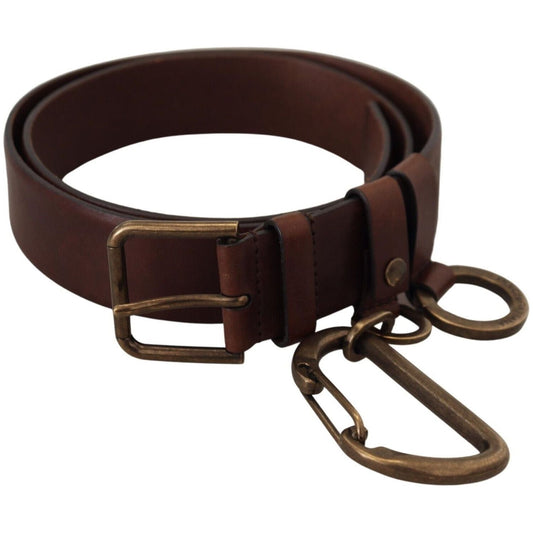 Dolce & Gabbana Elegant Brown Leather Belt with Metal Buckle brown-leather-gold-metal-buckle-carabiner-belt